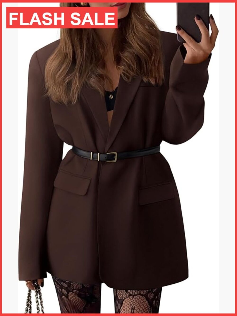 Open Front Oversized Blazer - Long Sleeve Notched Lapel Work Office Suit Jacket